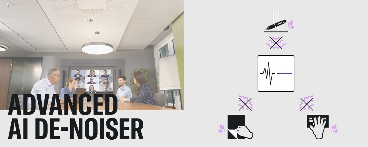 Image depicting ADECIA’s advanced AI De-Noiser function that captures clear human voice while eliminating background noise, enabling crystal-clear remote communication.