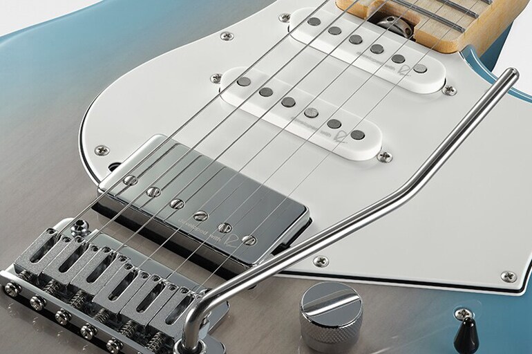 Closeup of Pacifica Professional showcasing Gotoh two-point tremolo bridge.