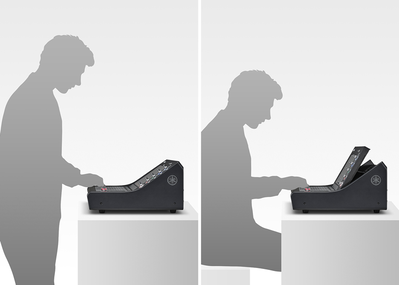Tilt display for seated and standing operation